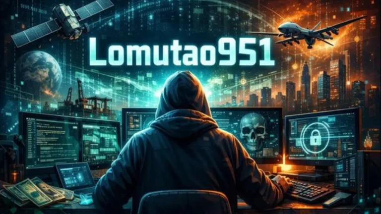 Hacker in a futuristic control room.